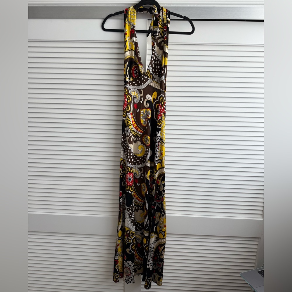 Alice + Olivia Floral Yellow Silk Halter Dress (XS)